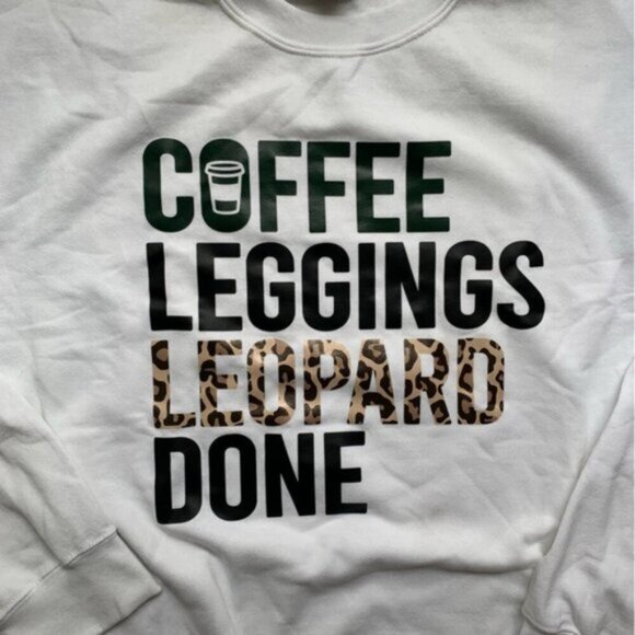 Women's Graphic Logo Coffee Leggings Leopard Casual Pullover Sweater Size Large - Picture 5 of 11